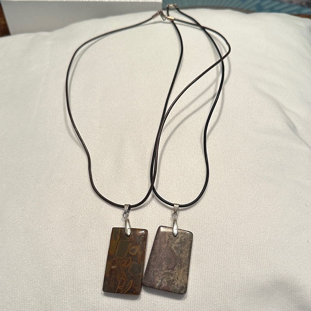 Rectangular Stone Pendant Necklace Set - image 2
